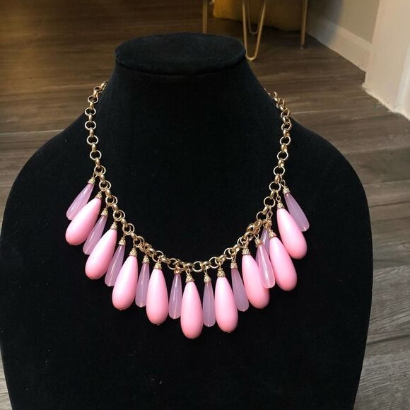 2/$30 Pink Opaque Translucent Necklace with drop dangle earrings set - Picture 1 of 7
